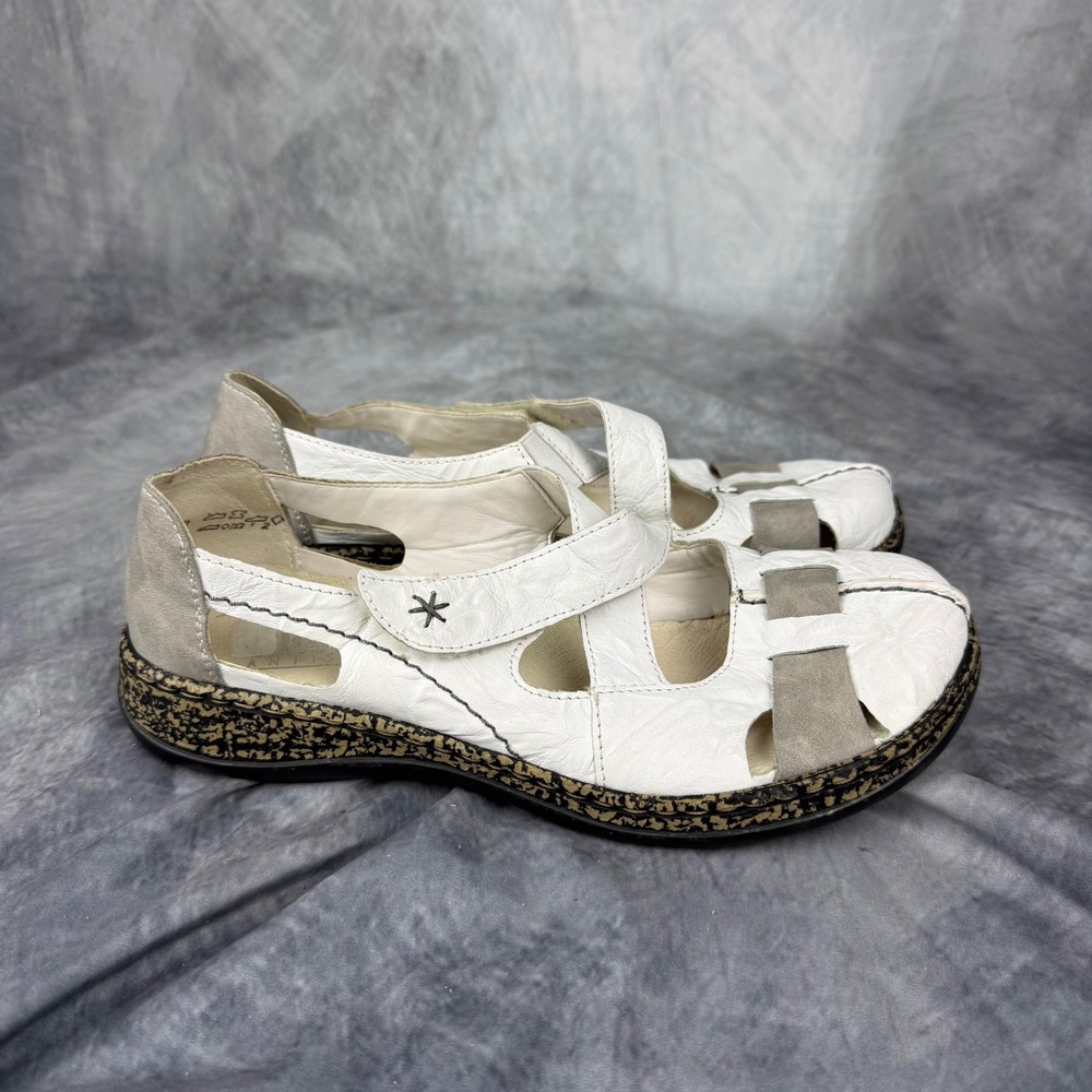 Rieker‎ Antistress Women White Leather Mary Jane Sandals Size 37 Comfort Walking
